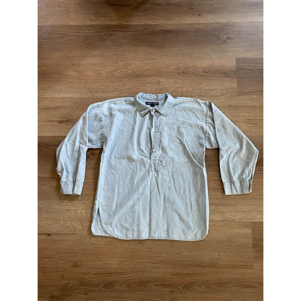 VTG Ralph Lauren Light Wash Denim Pullover Tunic Shirt Womens Size 8 Split Hem